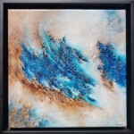 Œuvre de 30 x 30 cm, technique mixte/toile. ( Encadrement noir de 34 x 34 cm _ 4 cm d'épaisseur.)