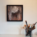 30 x 30 cm (encadrée) Layla Rougan-Artiste Peintre Abstrait – Abstraction Black & White