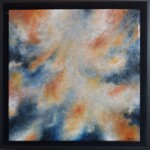 Œuvre de 30 x 30 cm, technique mixte/toile.( Encadrement noir de 34 x 34 cm _ 4 cm d'épaisseur.)