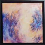 Œuvre de 30 x 30 cm, technique mixte/ toile. ( Encadrement noir de 34 x 34 cm _ 4 cm d'épaisseur.)