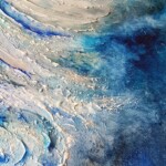 Bleu Solaire - détail - 120 x 60 cm -technique mixte, acrylique, huile et pigments d'argent/ toile de lin française.