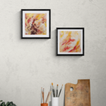 ( 15 x 15 cm + 20 x 20 cm ) - sur toile de lin libre sans châssis. Encadrement noir de 2 cm d'épaisseur..