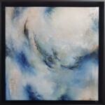 Œuvre de 30 x 30 cm, technique mixte/toile. ( Encadrement noir de 34 x 34 cm _ 4 cm d'épaisseur.)